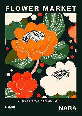 NARA Japan Flower Market Botanical Travel Poster