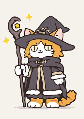 Cat Wizard Cartoon Illustration