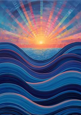 Ocean Waves at Sunset Digital Art