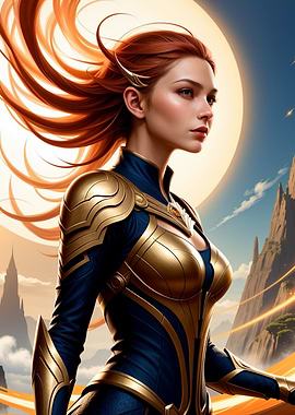 Sunlit Fantasy Warrior in Ornate Golden Armor