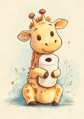 Cute Giraffe with Toilet Paper Roll