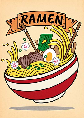 Delicious Ramen Bowl Illustration