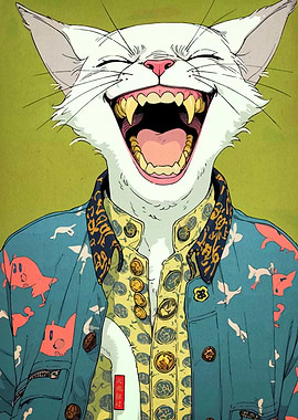 Laughing Cat in Stylish Outfit