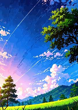 Anime Landscape with Shooting Star
