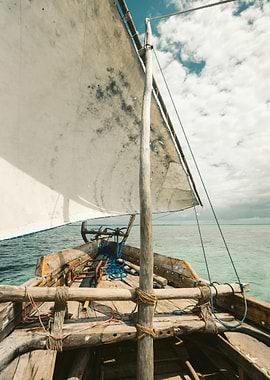 Wooden Sailboat on the Ocean