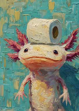 Axolotl with Toilet Paper Hat Painting