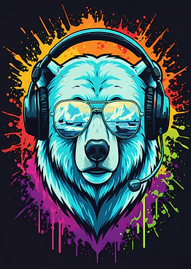 Cool Bear Gamer with Headphones