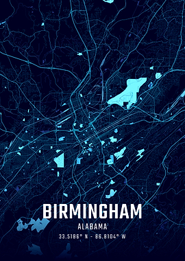 Birmingham Alabama Midnight City Map