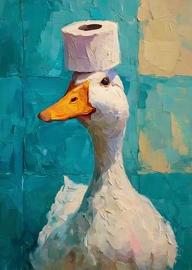 Goose with Toilet Paper Hat Painting