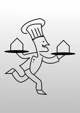 Running Chef Delivering Houses Illustration