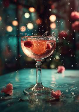 Elegant Cocktail with Fruit and Splashes