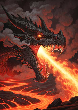 Dragon fiery lava landscape