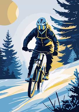 Mountain Biker in Winter Landscape