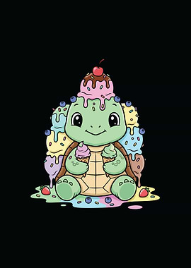 Cartoon Turtle with Ice Cream