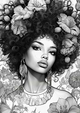 Black and White Floral Portrait