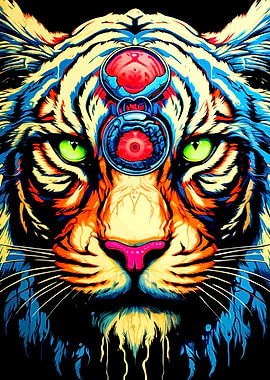 Psychedelic Tiger with Third Eye