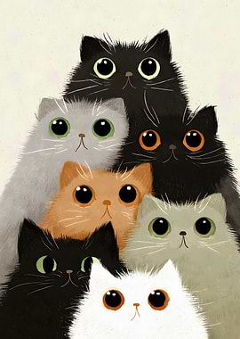 Group of Cute Cartoon Cats