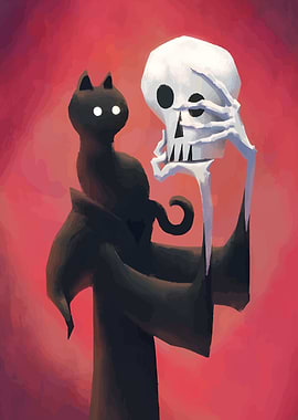 Cat, Grim Reaper, and Skull