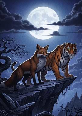 Fox and Tiger Moonlight