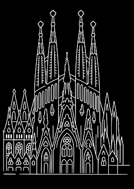 Sagrada Família – Minimal Line Art on Black Background