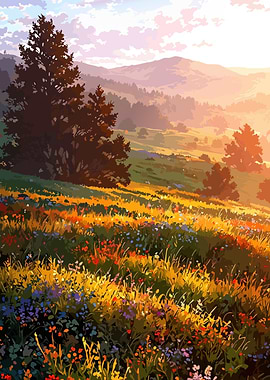 Floral Meadow Landscape Painting