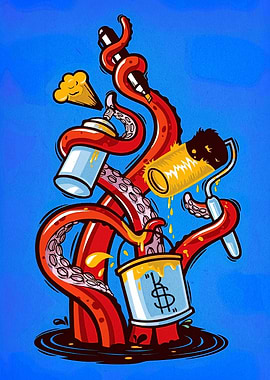 Octopus Painter Cartoon