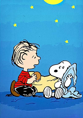 Linus and Snoopy under the stars
