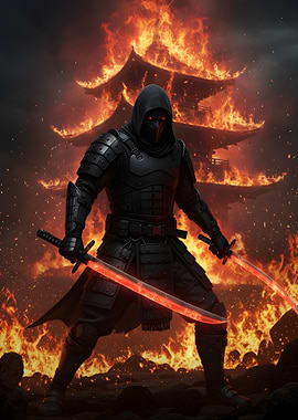 Burning Ninja with Red Swords