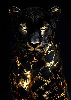 Golden Leopard Portrait on Black Background