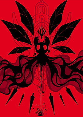 Hollow Knight Silk Song Silhouette on Red Background