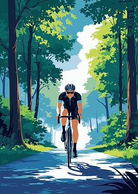 Cyclist in Forest Illustration
