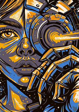 Cyberpunk Woman with Robotic Arm