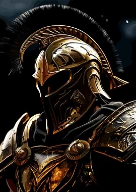 Golden Warrior in Helmet and Armor