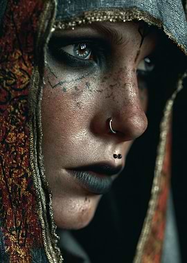 Hooded Woman with Piercings and Tattoos
