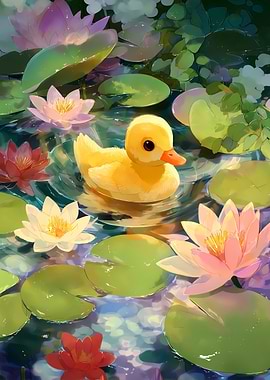 Duck in a Lily Pond