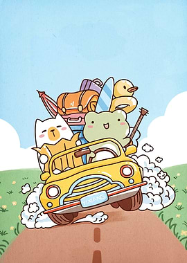 Cartoon Animals Road Trip Adventure