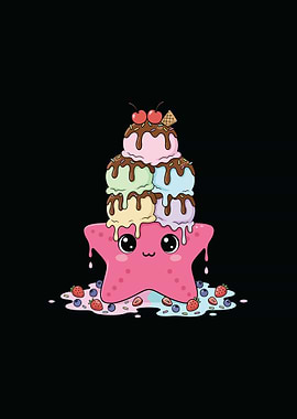 Cute Starfish Ice Cream Cartoon