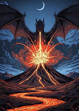 Dragon and Volcano Eruption