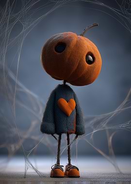 Cute Pumpkin Character with Heart