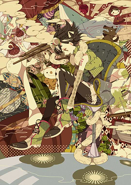 Whimsical Dreamscape with Central Figure