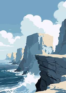 Coastal Cliffs Landscape Illustration