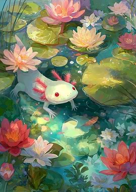 Axolotl in Lily Pond