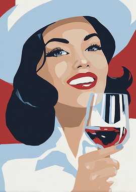 Woman with Wine Glass Illustration