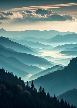 Misty Mountain Range Landscape