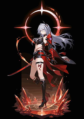 Anime Girl with Sword and Red Accents