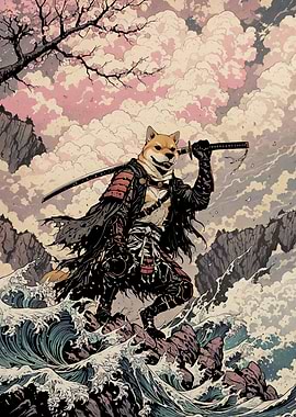 Shiba Inu Dog Samurai Warrior Japanese Traditional Art