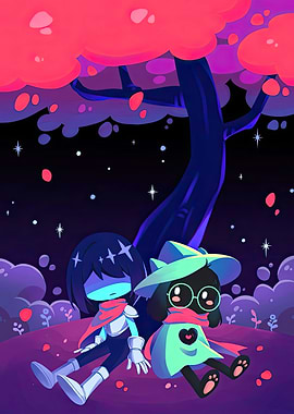 Kris and Ralsei under a tree