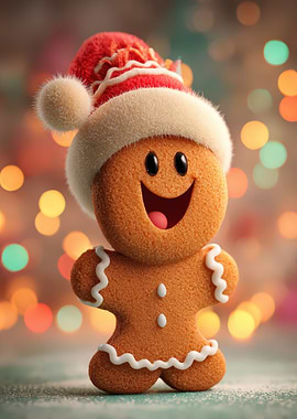 Gingerbread Man with Santa Hat