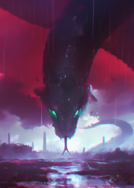 Giant Snake with Glowing Eyes