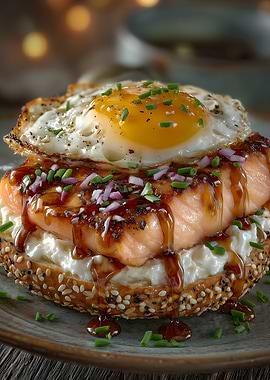 Salmon Bagel with Fried Egg